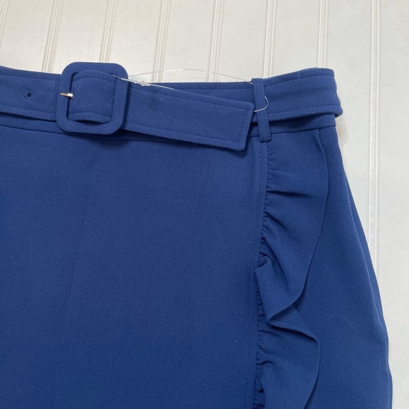 Karl Lagerfeld Navy Ruffle Belted Skirt - Picture 3 of 6